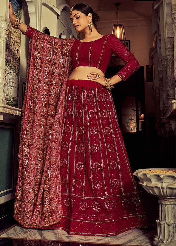 Pink Georgette Lehenga Choli Sequin and Mirror Work SFARY16603