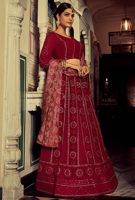 Pink Georgette Lehenga Choli Sequin and Mirror Work SFARY16603
