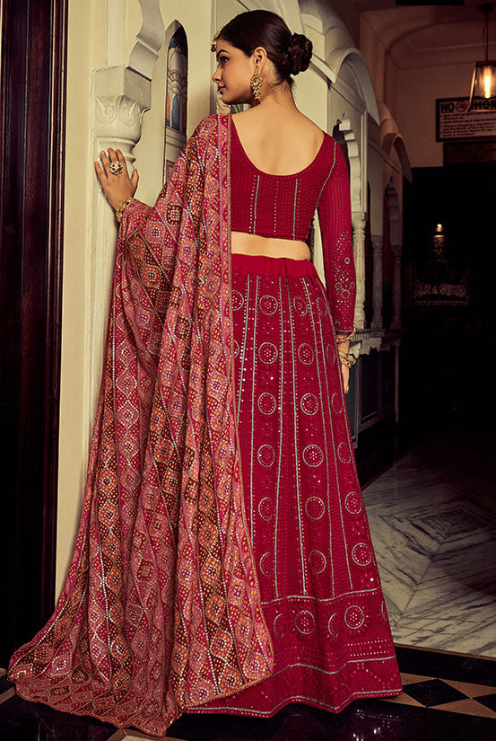 Pink Georgette Lehenga Choli Sequin and Mirror Work SFARY16603