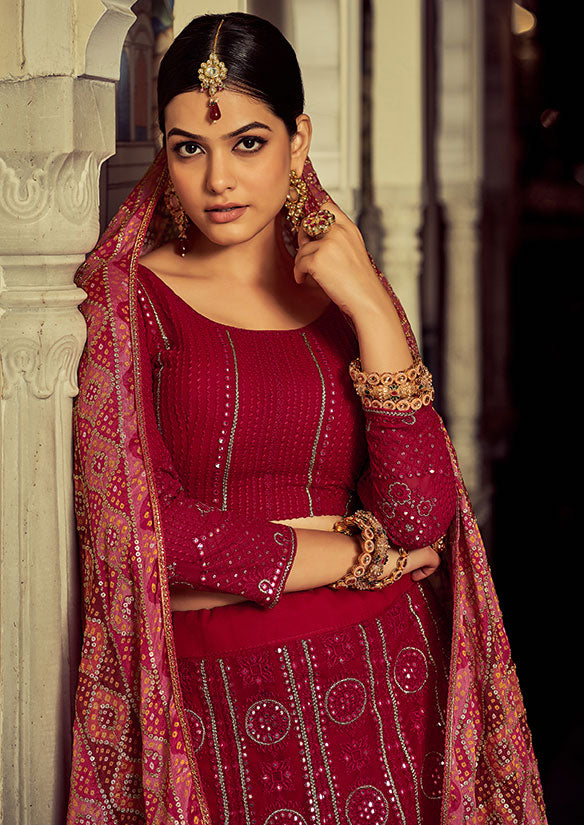 Pink Georgette Lehenga Choli Sequin and Mirror Work SFARY16603