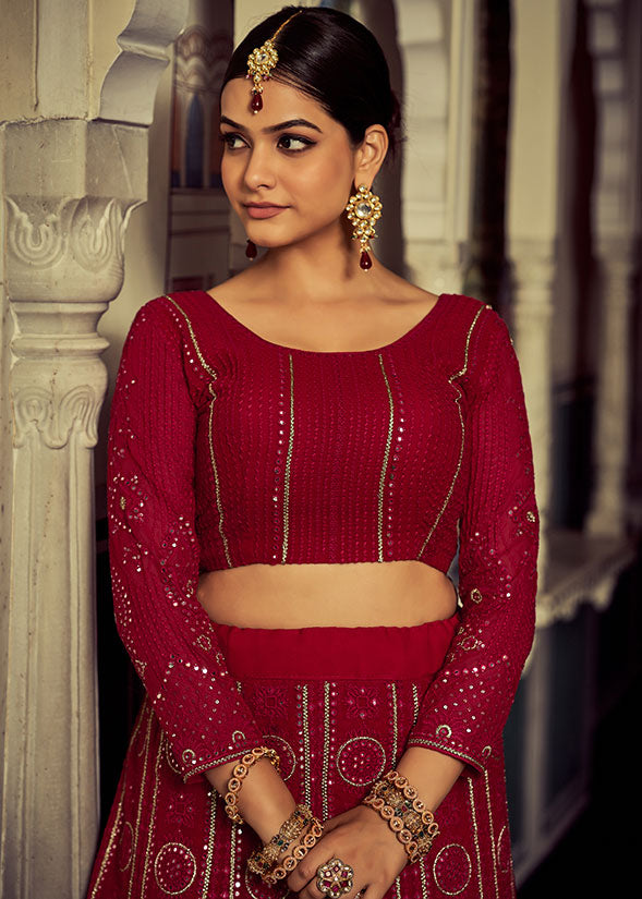 Pink Georgette Lehenga Choli Sequin and Mirror Work SFARY16603