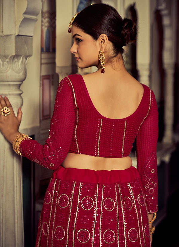 Pink Georgette Lehenga Choli Sequin and Mirror Work SFARY16603