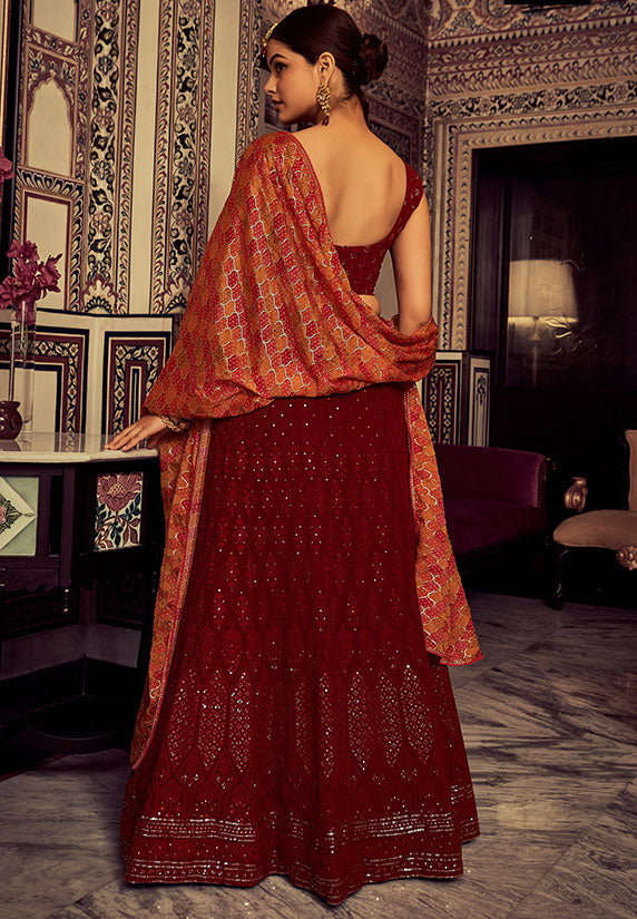 Maroon Georgette Lehenga Choli Sequin and Mirror Work SFARY16605