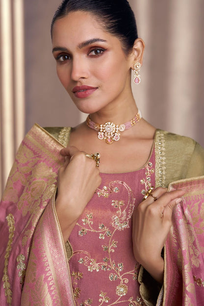 Beige Sangeet Salwar Kameez In Shimmer Silk SFSMT40901R