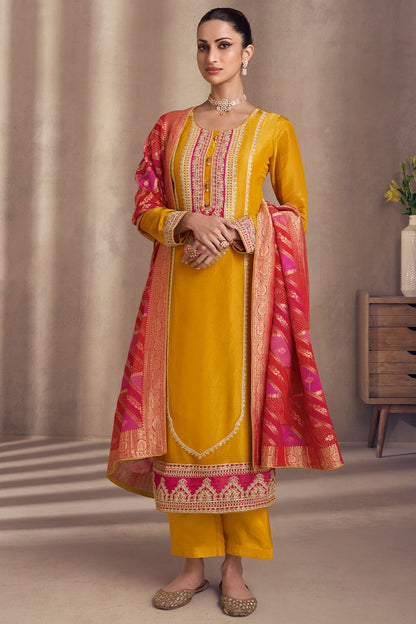 Yellow Sangeet Salwar Kameez In Shimmer Silk SFSMT40903R