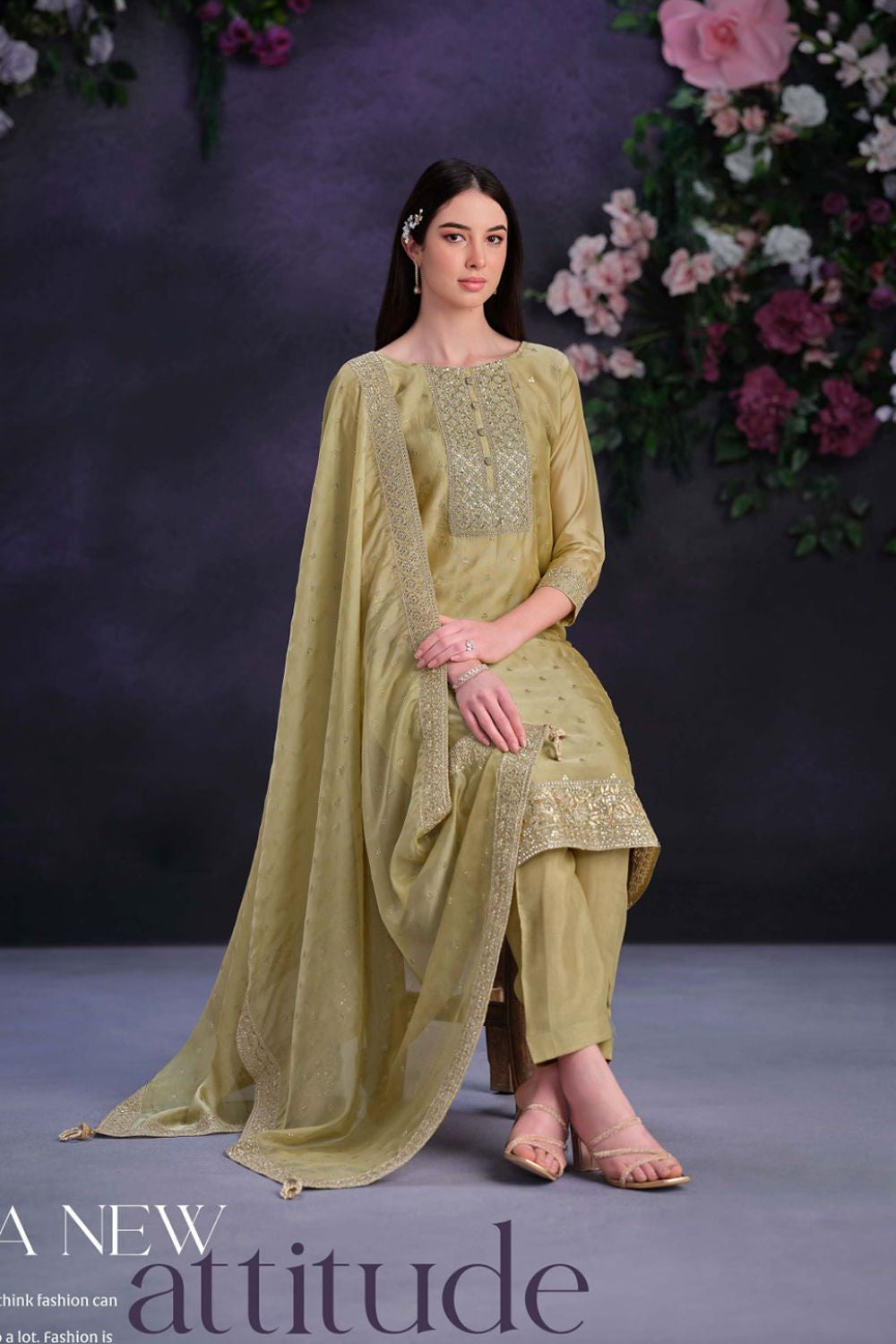 Cream  Organza Plus Size Wedding Salwar Kameez SFVPL28602