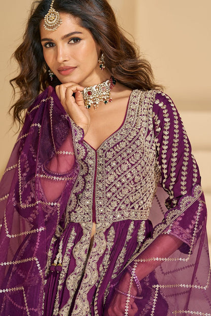 Purple Silk Wedding Anarkali Suit Salwar Kameez SFSMT51101R