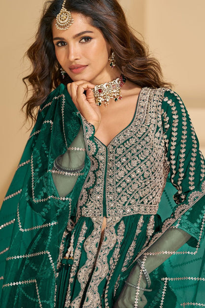 Green  Silk Wedding Anarkali Suit Salwar Kameez  SFSMT51102R