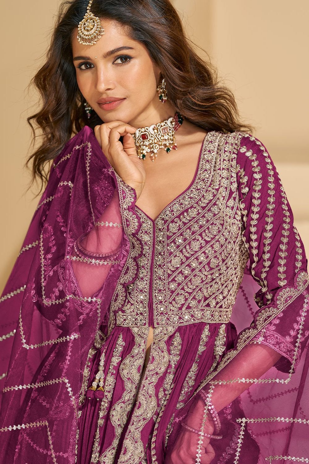 Magenta Silk Wedding Anarkali Suit Salwar Kameez  SFSMT51104R
