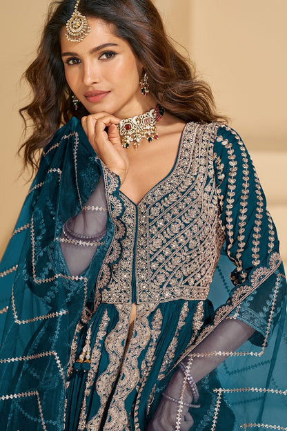 Blue  Silk Wedding Anarkali Suit Salwar Kameez SFSMT51105R