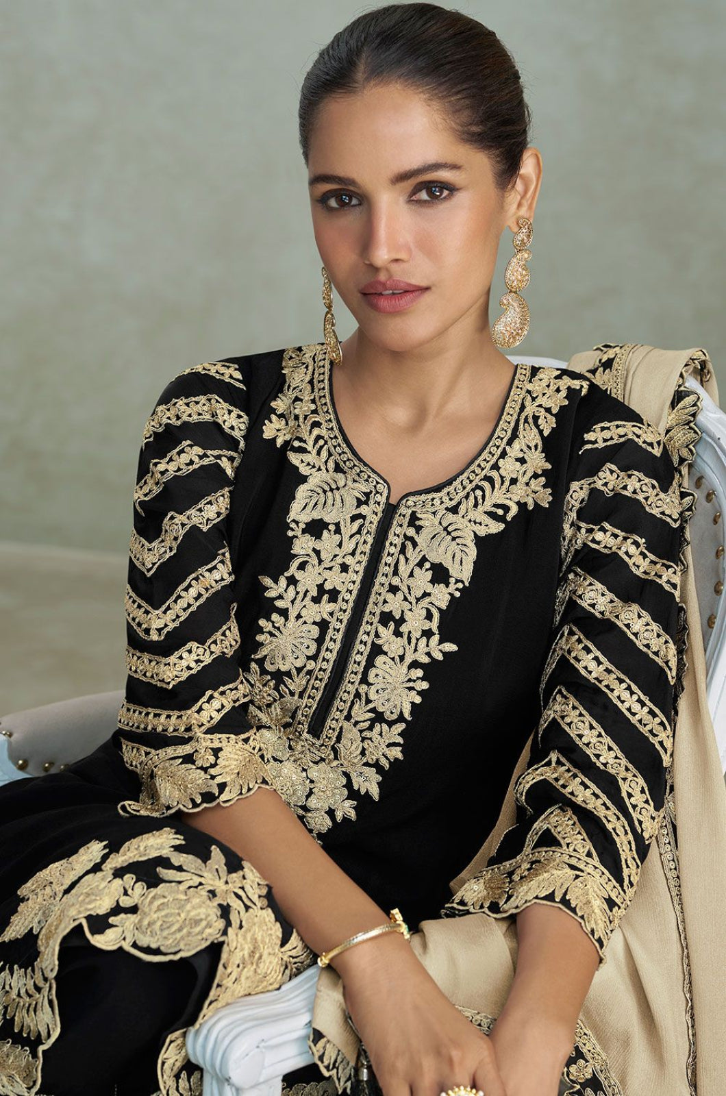 Black Silk Salwar Kameez - SFSMT57702R