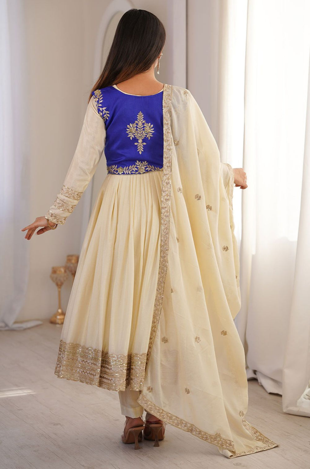 Cream Silk Salwar Kameez - SFFK39304R
