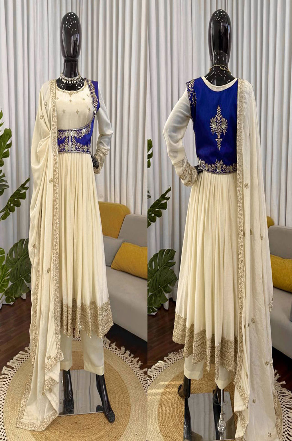 Cream Silk Salwar Kameez - SFFK39304R