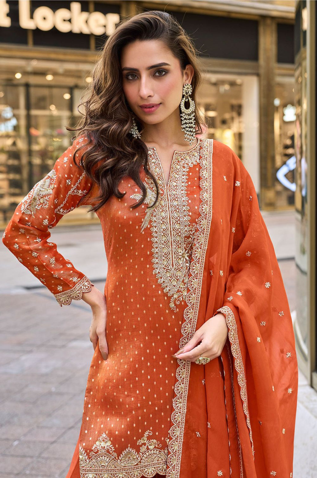 Orange Silk Salwar Kameez - SFSA561502R