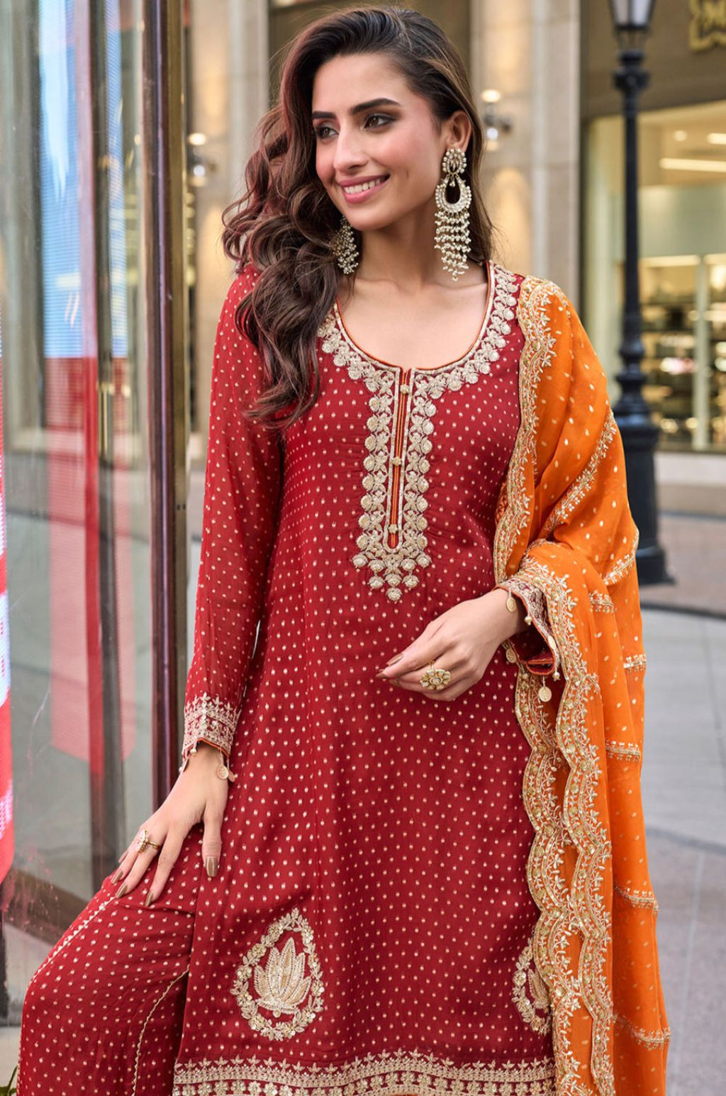 Red Silk Salwar Kameez - SFSA561504R