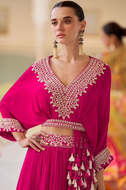 Futuristic Pink Indo Western Silk Lehenga Choli SFSMT53102R