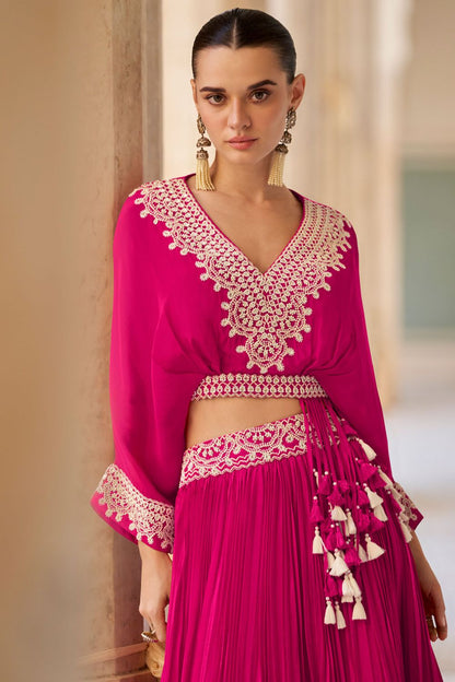 Futuristic Pink Indo Western Silk Lehenga Choli SFSMT53102R