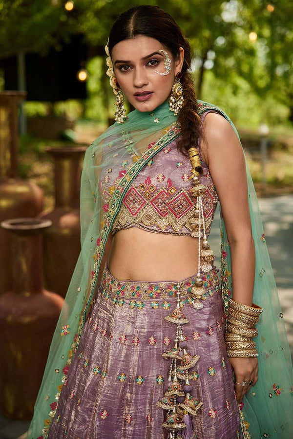 Purple Wedding Ceremonial Net Tissue Lehenga Choli SFFK30301