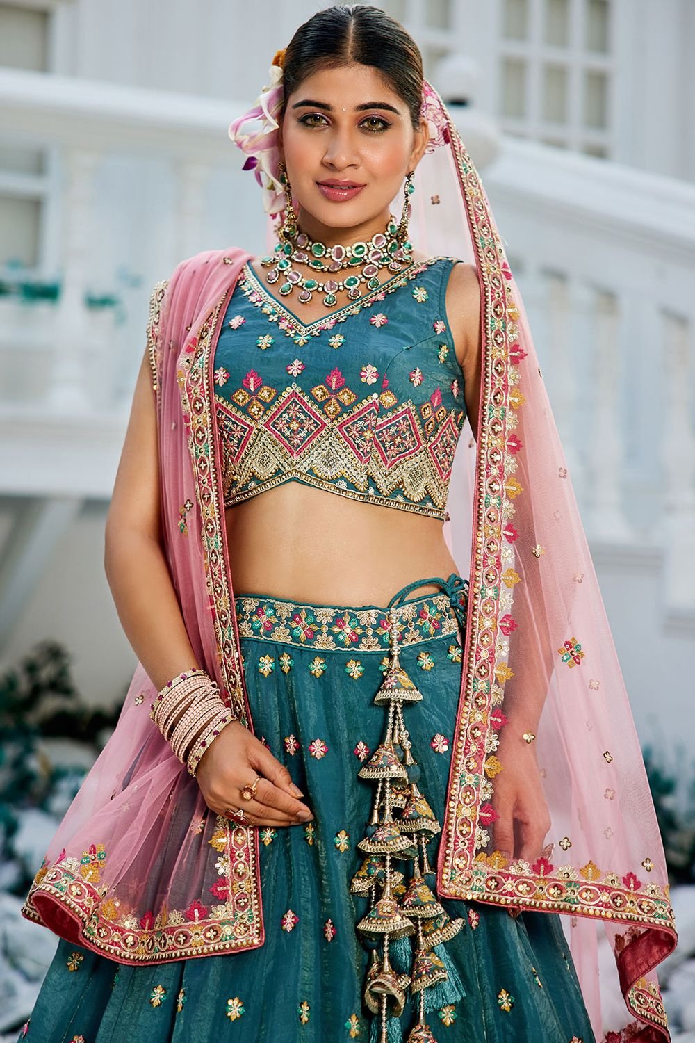 Blue Wedding Ceremonial Net Tissue Lehenga Choli SFFK30304
