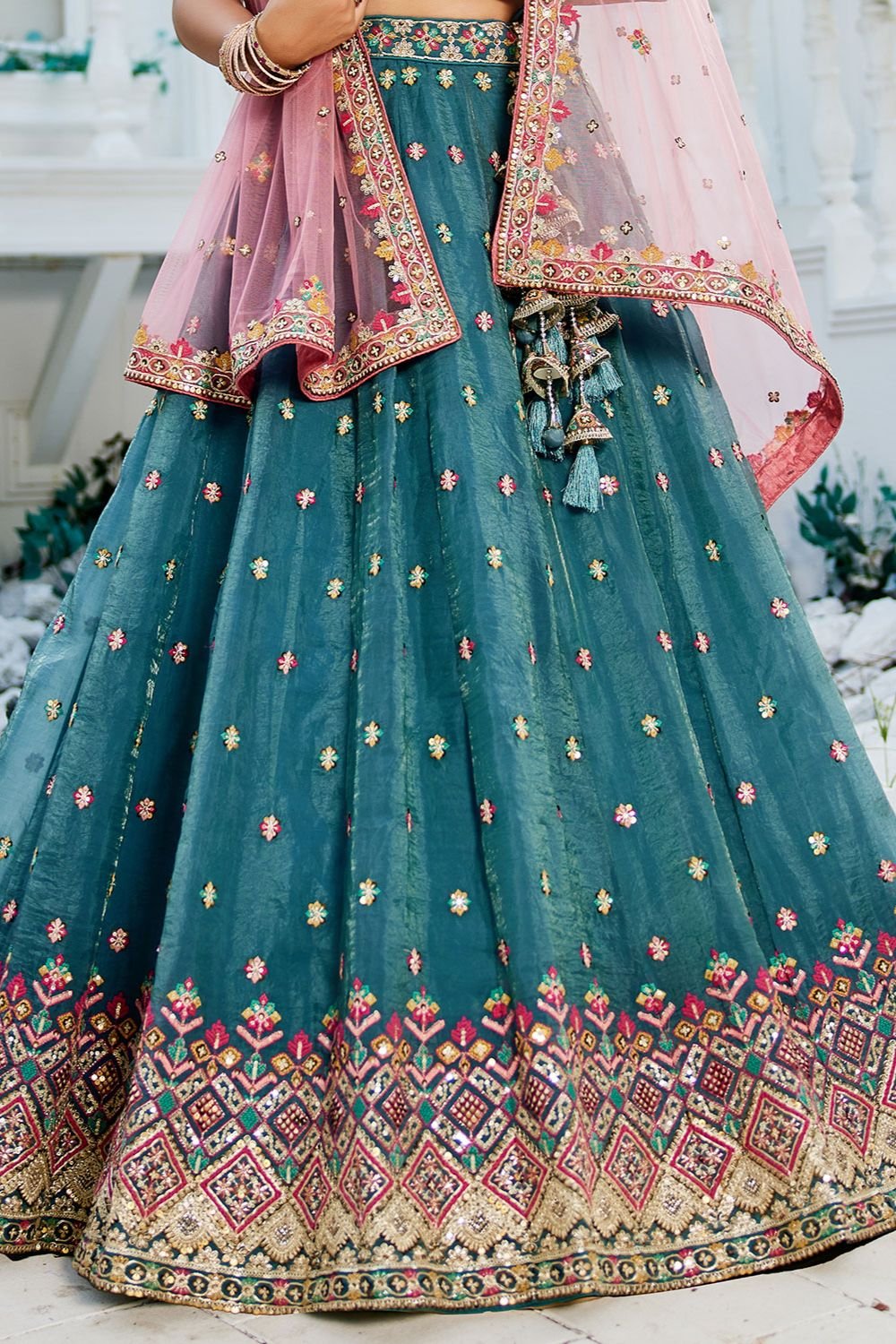Blue Wedding Ceremonial Net Tissue Lehenga Choli SFFK30304