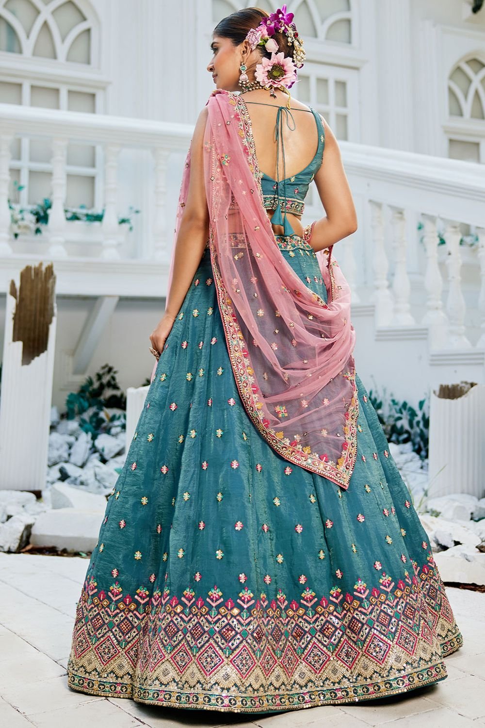 Blue Wedding Ceremonial Net Tissue Lehenga Choli SFFK30304