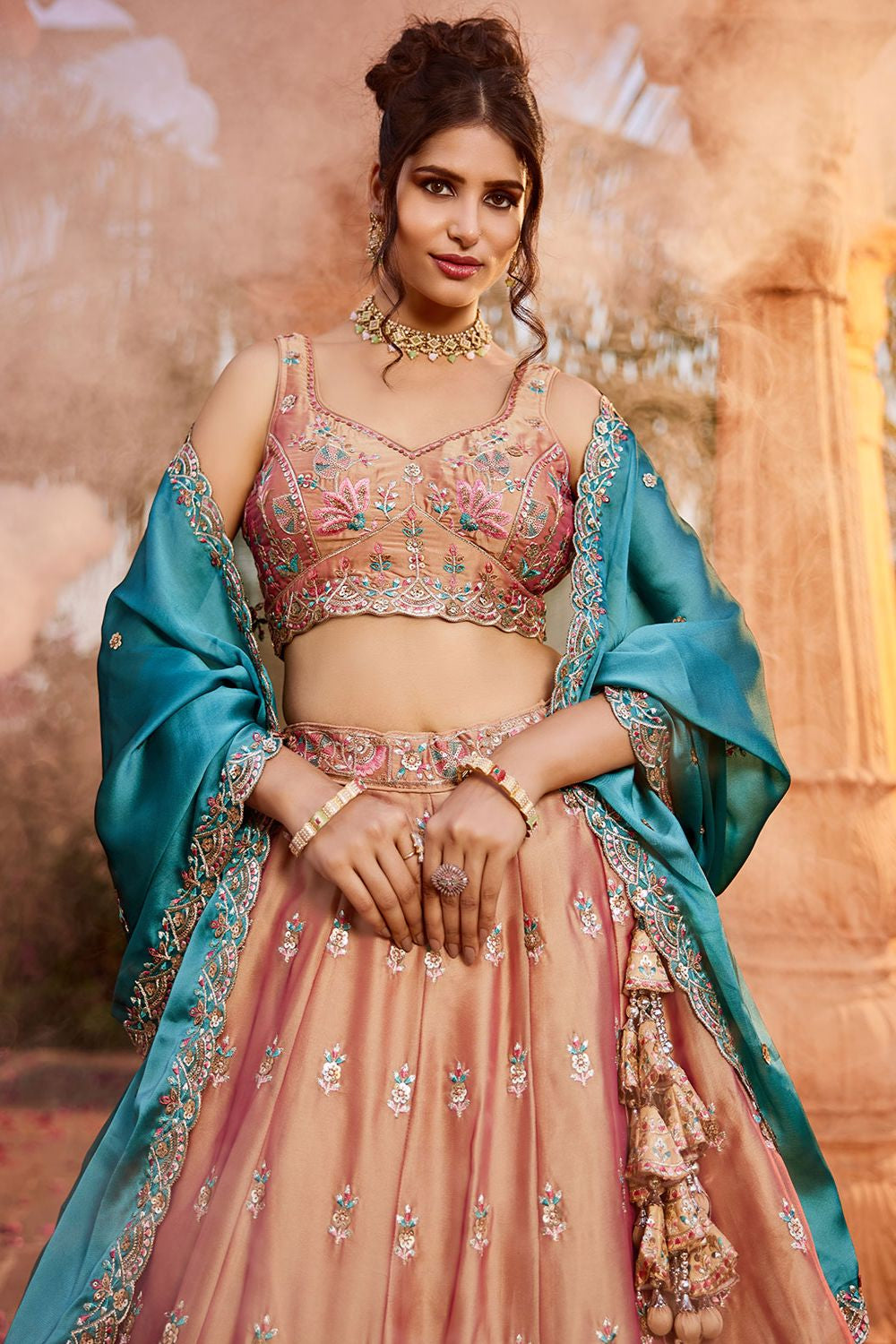 Peach Wedding Ceremonial Lehenga Choli In Georgette SFFK30503
