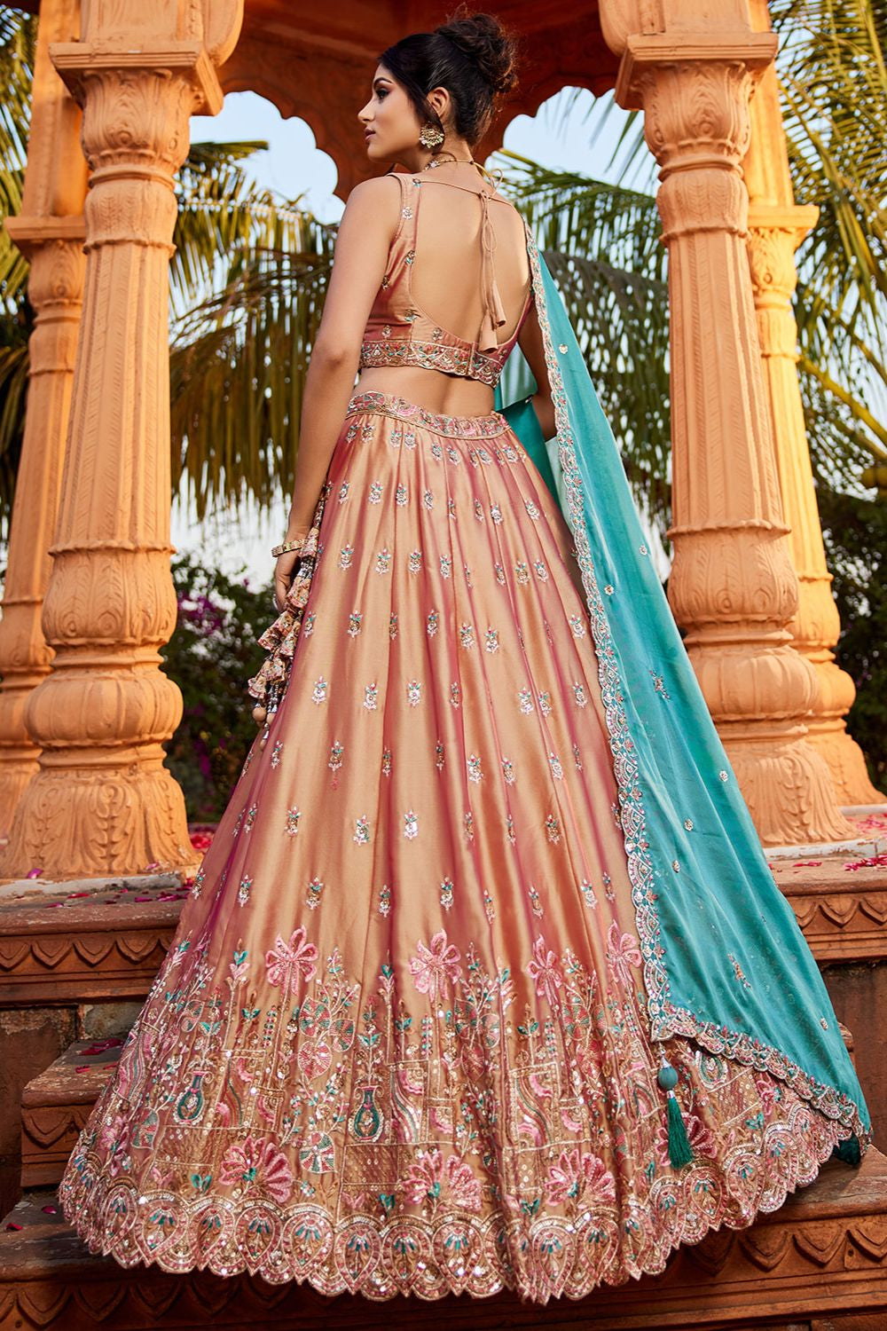 Peach Wedding Ceremonial Lehenga Choli In Georgette SFFK30503