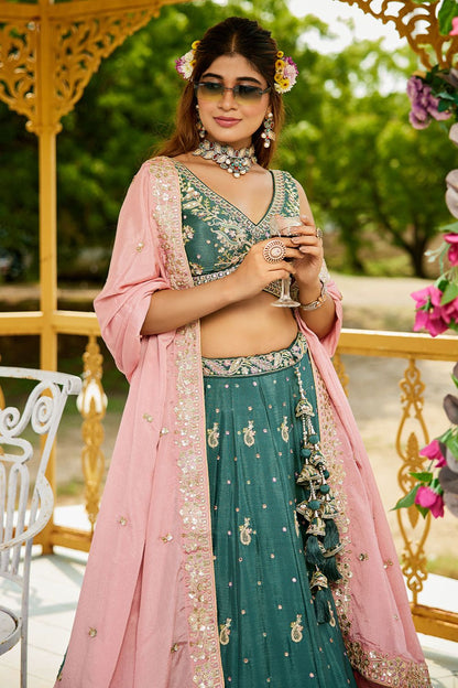 Green Chiffon Wedding Lehenga Choli  SFFK30203