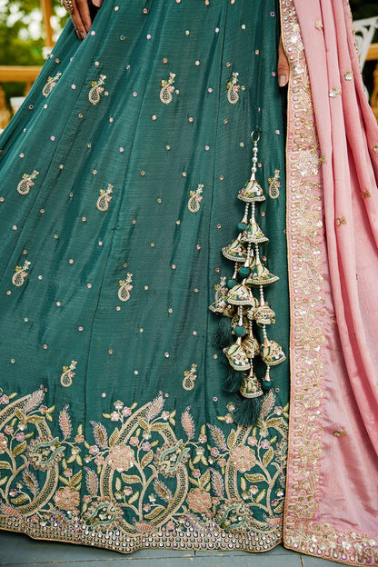 Green Chiffon Wedding Lehenga Choli  SFFK30203