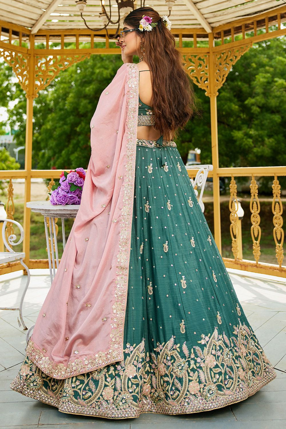Green Chiffon Wedding Lehenga Choli  SFFK30203