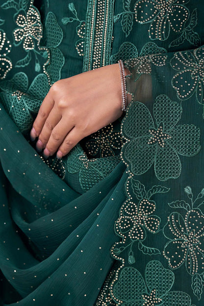 Green Chiffon Plus Size Salwar Kameez Swarovski Work SFVPL30101