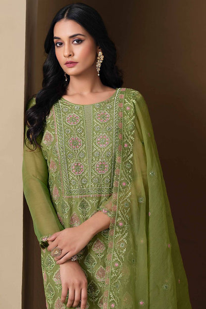 Green Chiffon Plus Size Wedding Salwar Kameez SFVPL30501