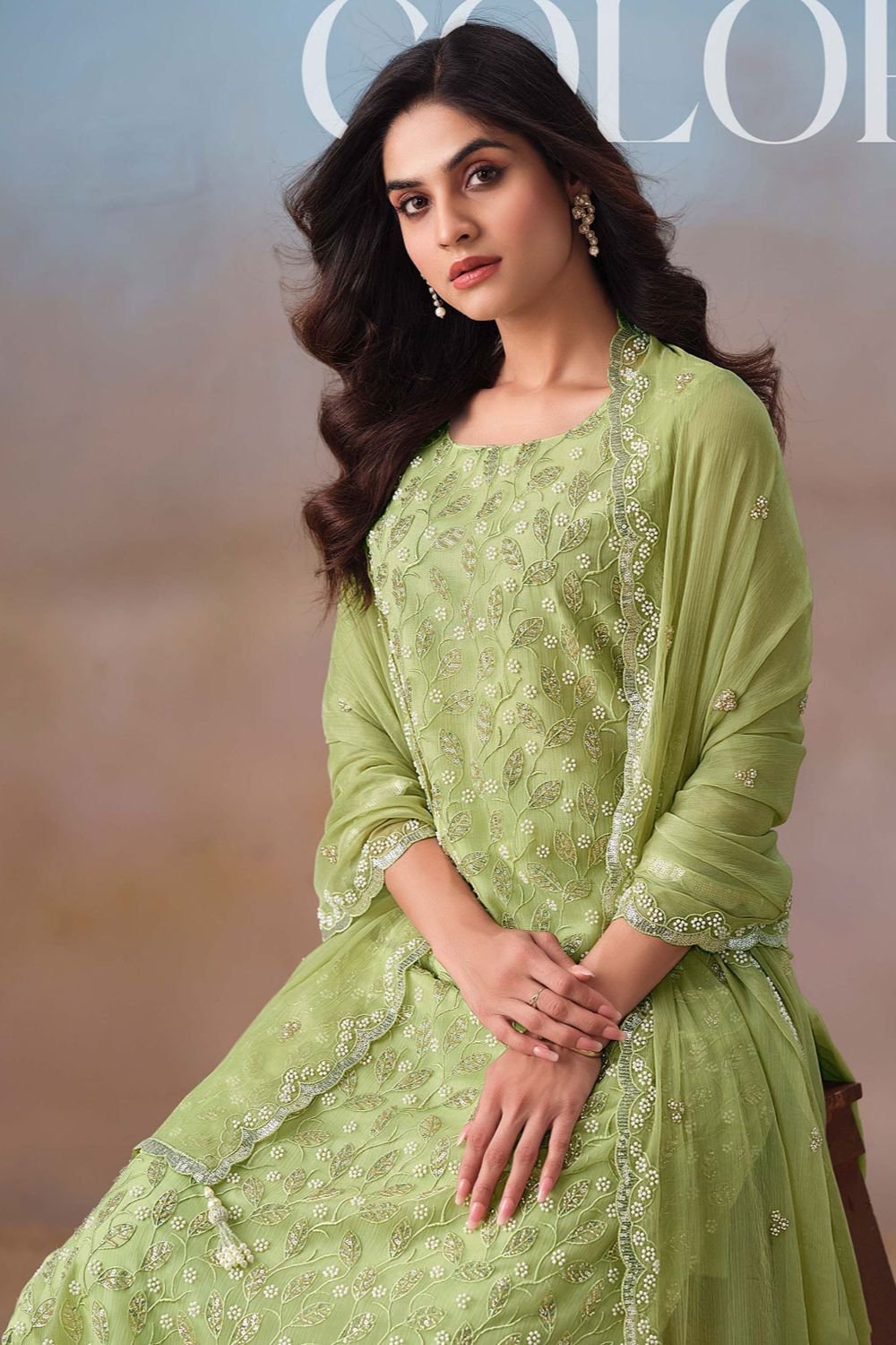 Green Chiffon Salwar Kameez Plus Size Suit SFVPL30602