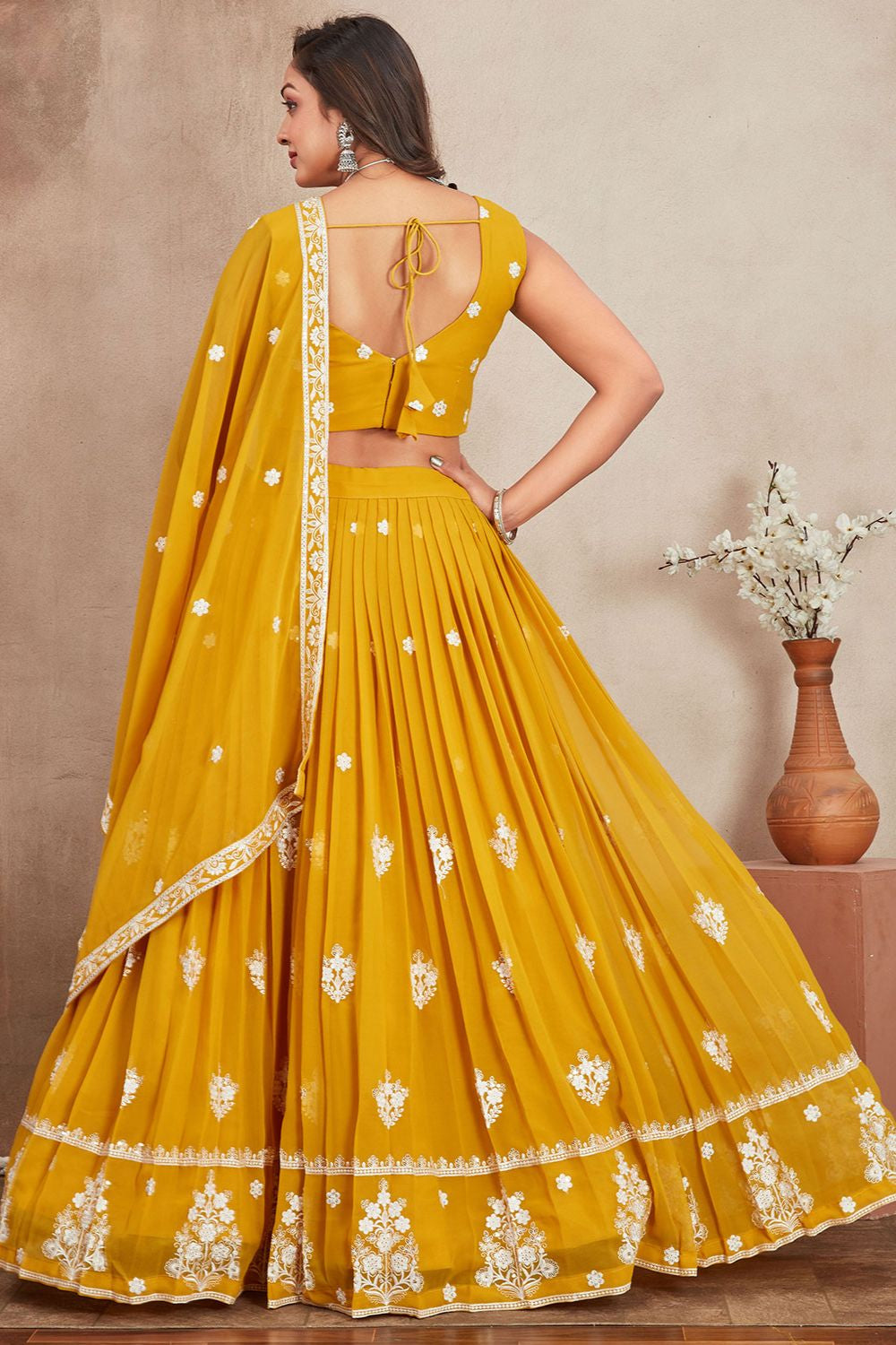 Yellow Haldi Georgette Partywear Lehenga Set SFRELS3702