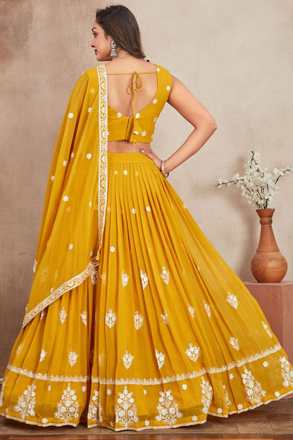 Yellow Haldi Georgette Partywear Lehenga Set SFRELS3702