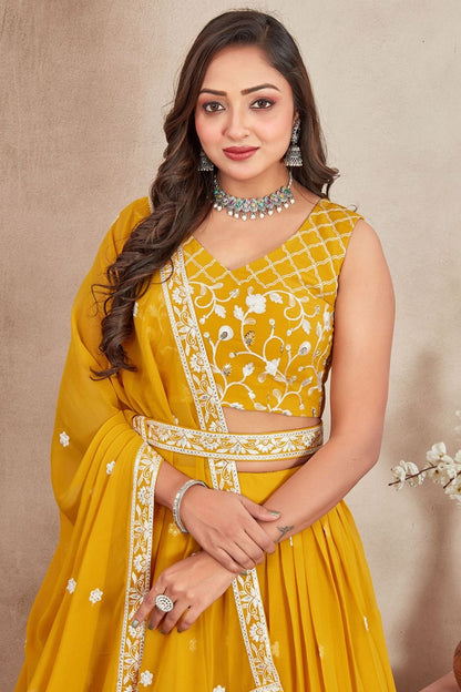 Yellow Haldi Georgette Partywear Lehenga Set SFRELS3702