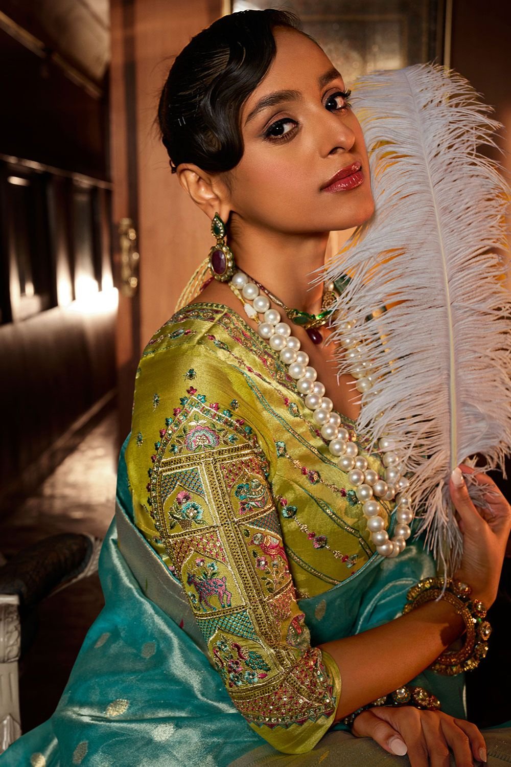 Turquoise Wedding Ceremonial Paithani Silk Sarees SFRELS5003