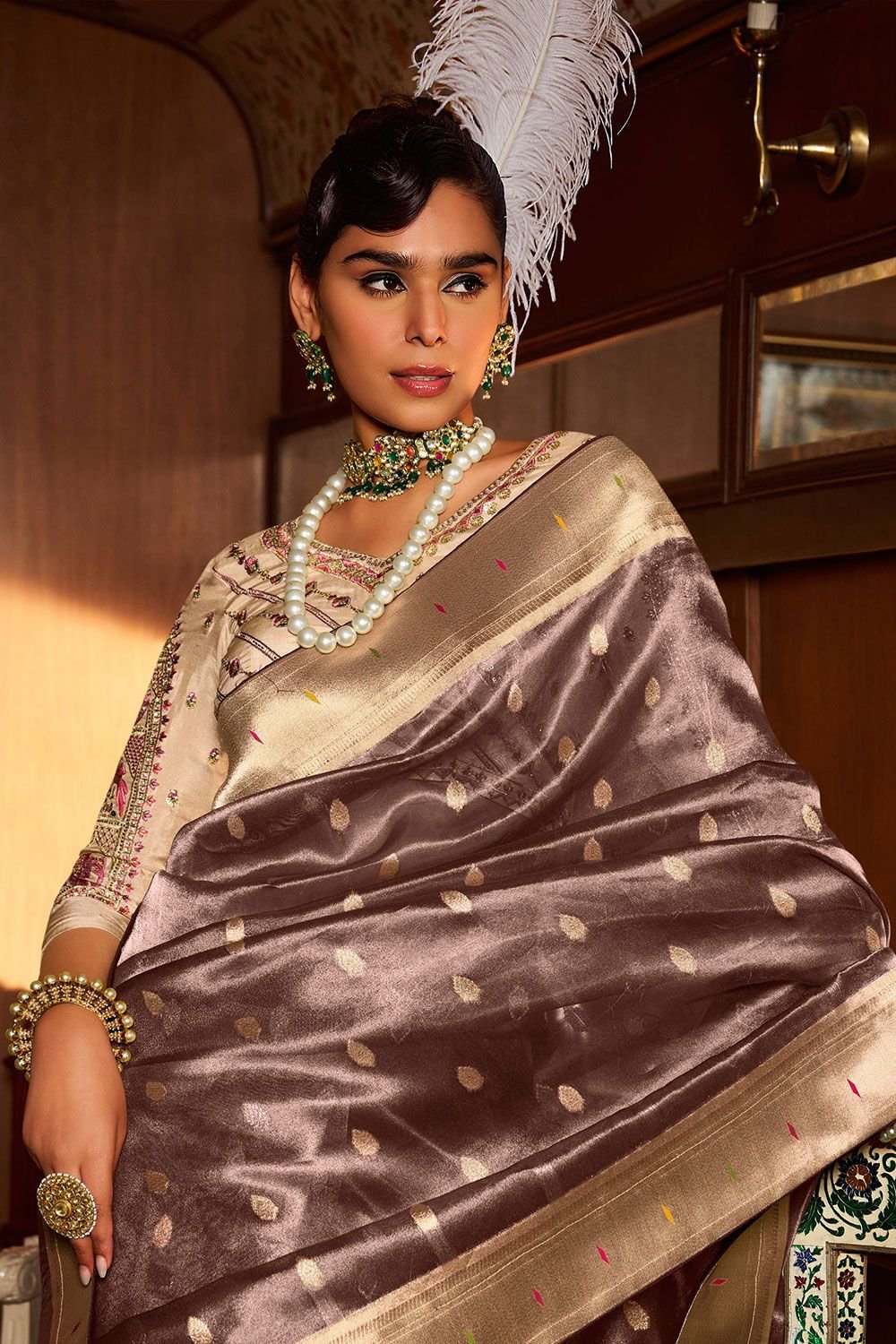Grey Wedding Ceremonial Paithani Silk Sarees SFRELS5005