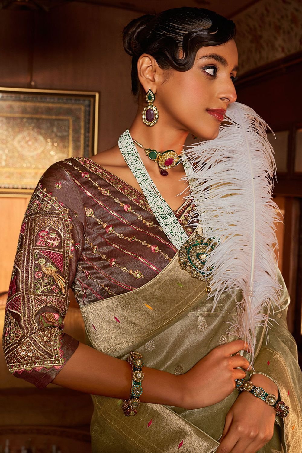 Cream Wedding Ceremonial Paithani Silk Sarees SFRELS5006