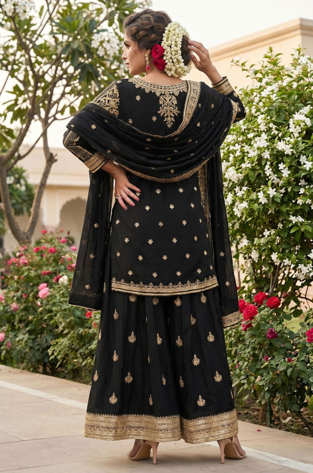 Black Silk Salwar Kameez - SFEDC29304R