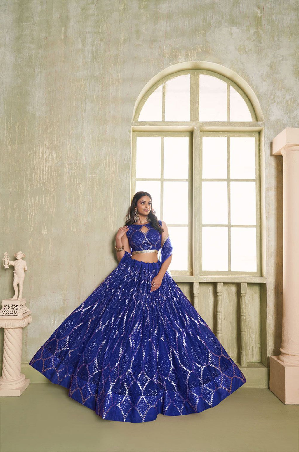 Royal Blue Net Lehenga Choli - SFSA482601A