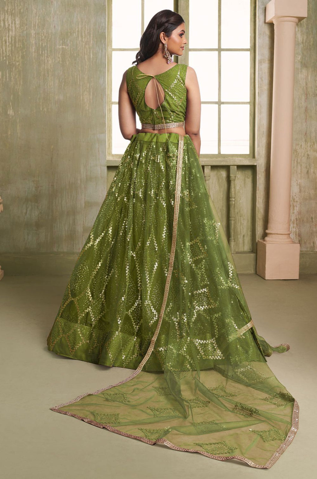 Green Net Lehenga Choli - SFSA482601B