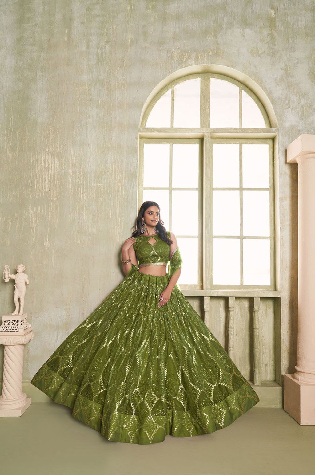 Green Net Lehenga Choli - SFSA482601B
