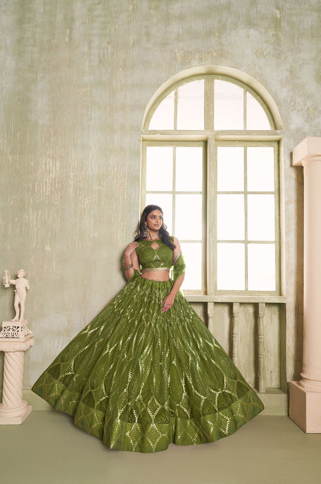 Green Net Lehenga Choli - SFSA482601B