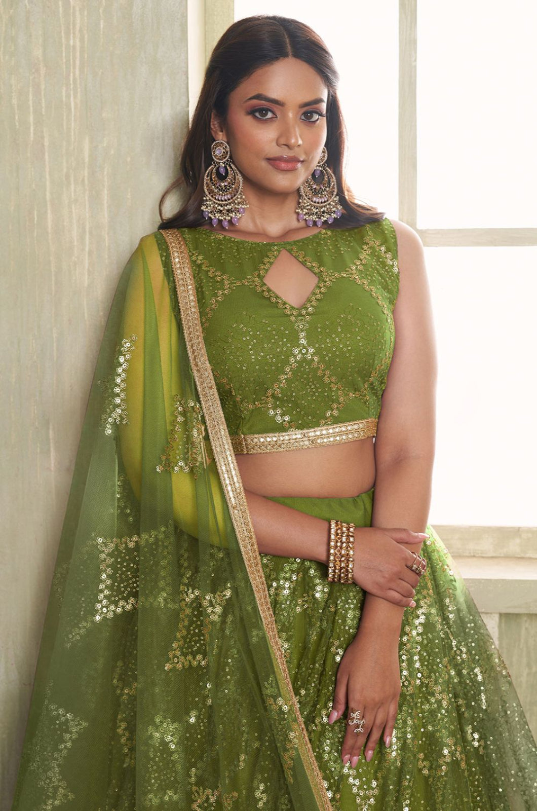 Green Net Lehenga Choli - SFSA482601B