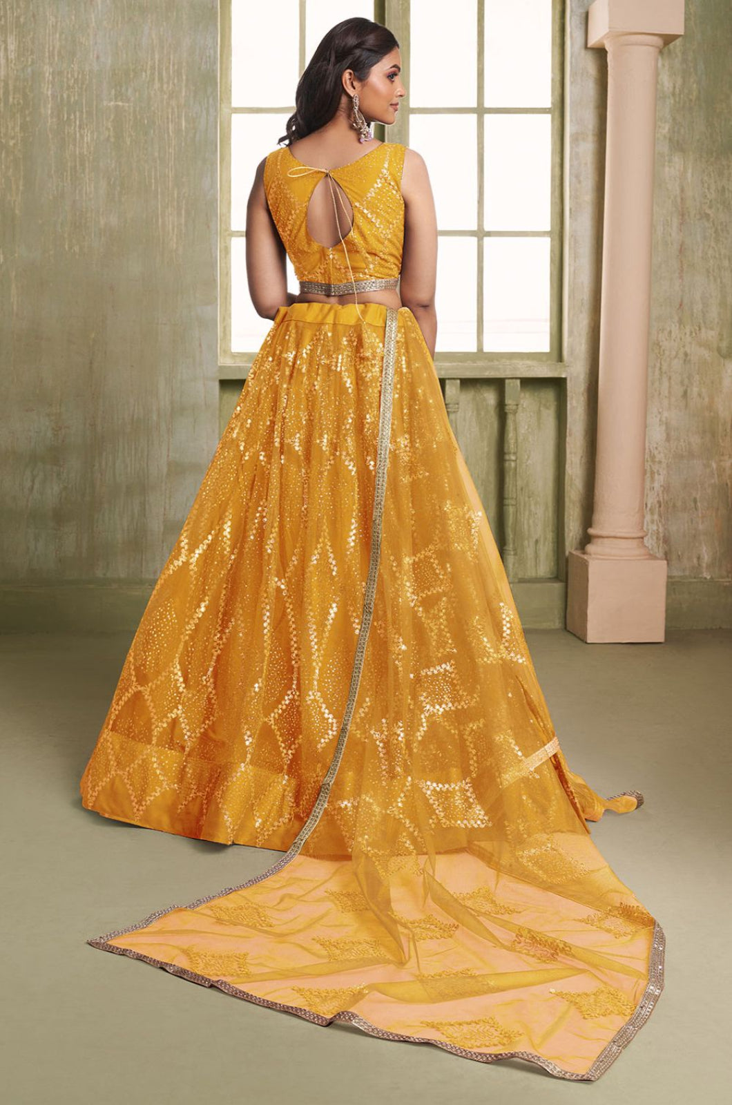 Yellow Net Lehenga Choli - SFSA482601C