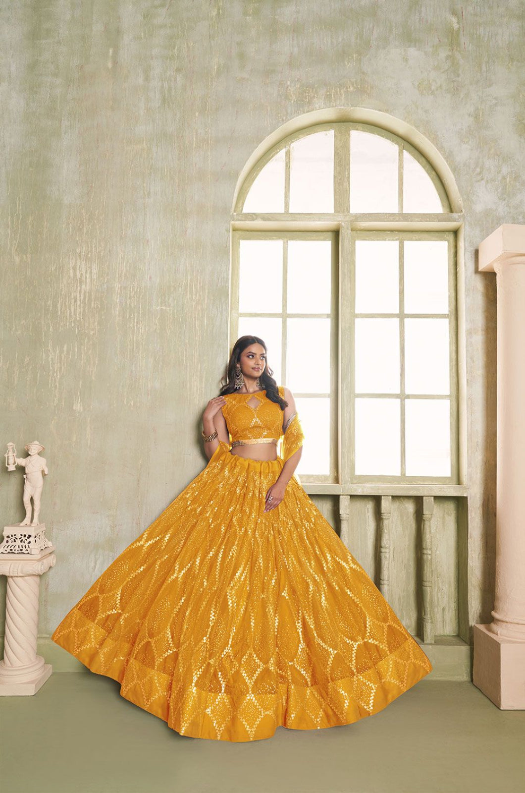Yellow Net Lehenga Choli - SFSA482601C