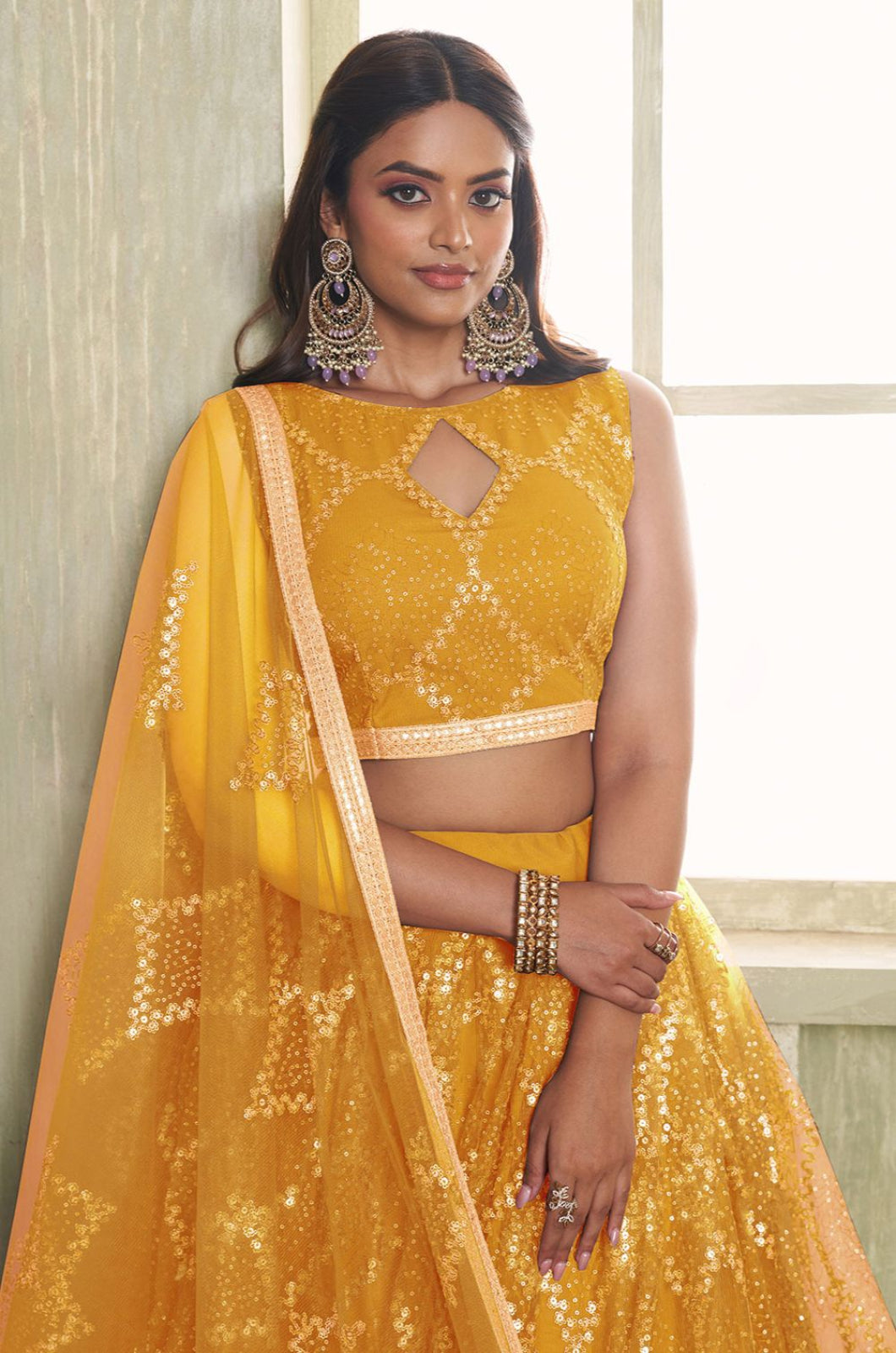 Yellow Net Lehenga Choli - SFSA482601C