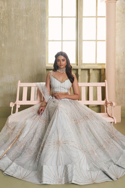 White Evening Wedding Net Wedding Lehenga Choli  SFSA482602
