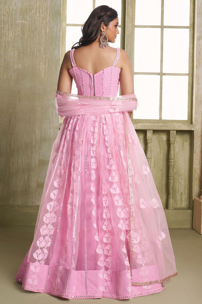 Pink Evening Wedding Net Wedding Lehenga Choli SFSA482603
